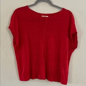 Madewell Red Short Sleeve Tee 100% Linen Top oversized